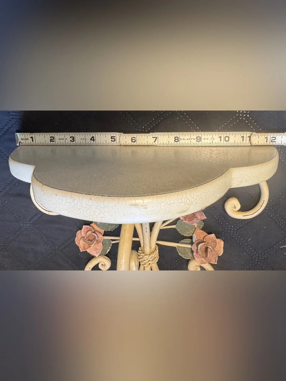 Vintage Decorative Wrought Iron Wall Hook with Pink Rose Accents
